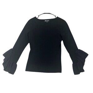 INC Womens Black Ruffle Bell Sleeve Top M  Whimsygoth Goth Dressy